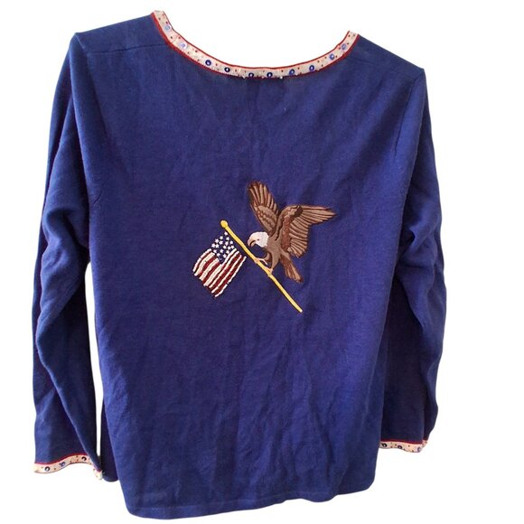Storybook Knits HSN sweater 2X cardigan Election Year Eagle Patriotic blue - Picture 1 of 6